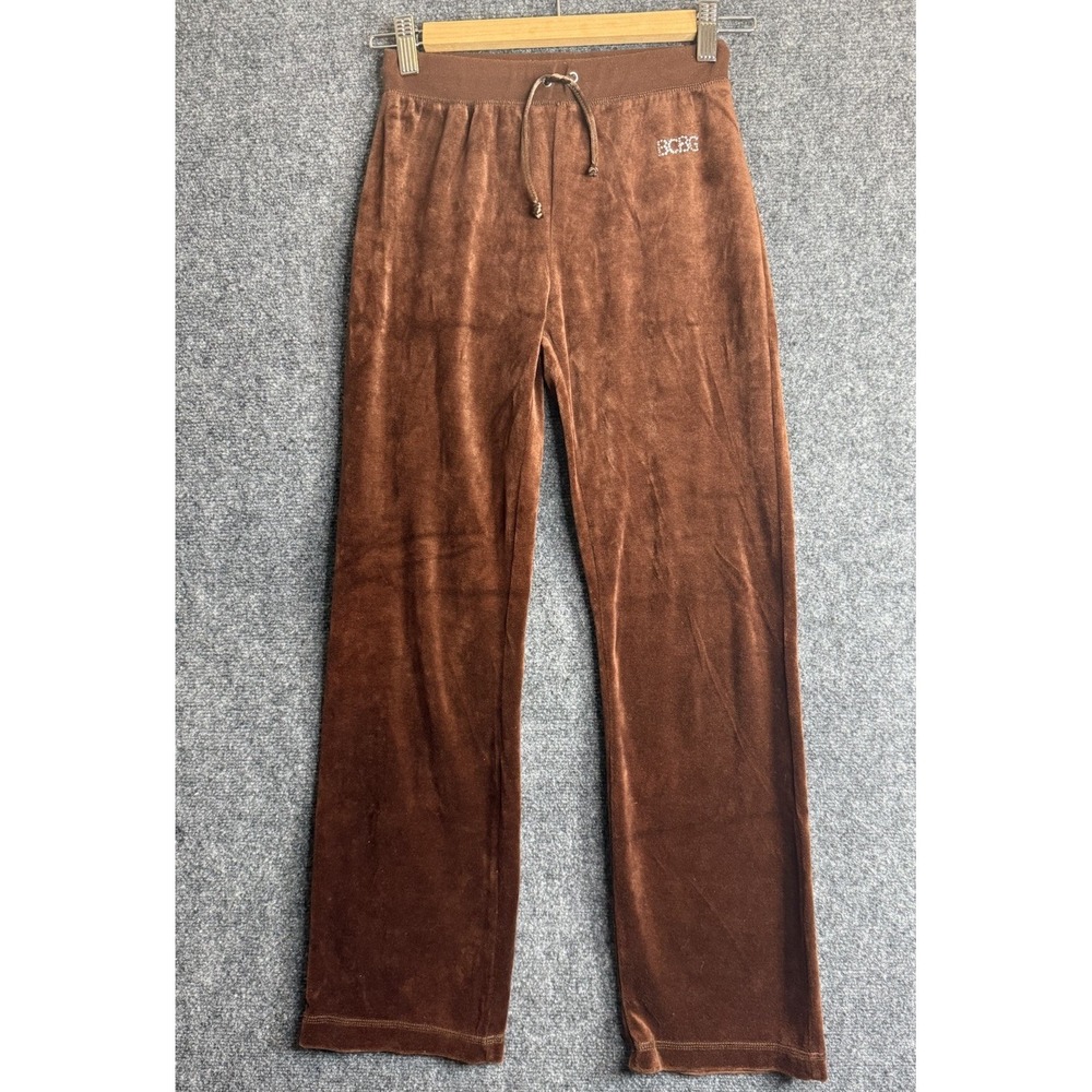 Vintage Y2K Brown Rhinestone Embellished Embroidered BCBG Velour Pants Size 12